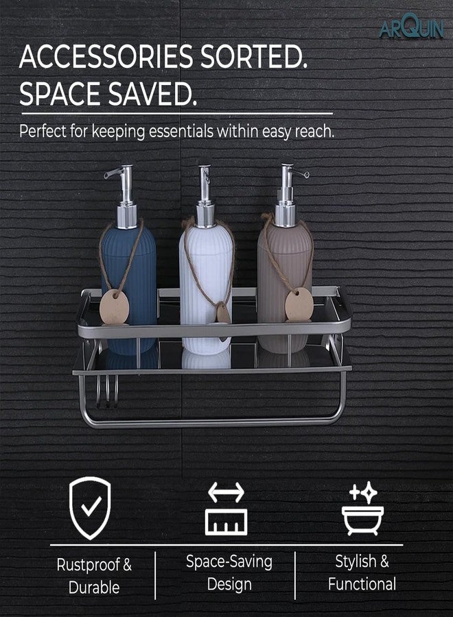 ARQUIN Bathroom Accessories Set | Multipurpose Wall Shelf Stainless Steel Bathroom Shelf I Wall Mount Shelf Organizer | Towel Hook Shelf and Rack I Bathroom Shelves Silver (15x5 Inch) - Image 2